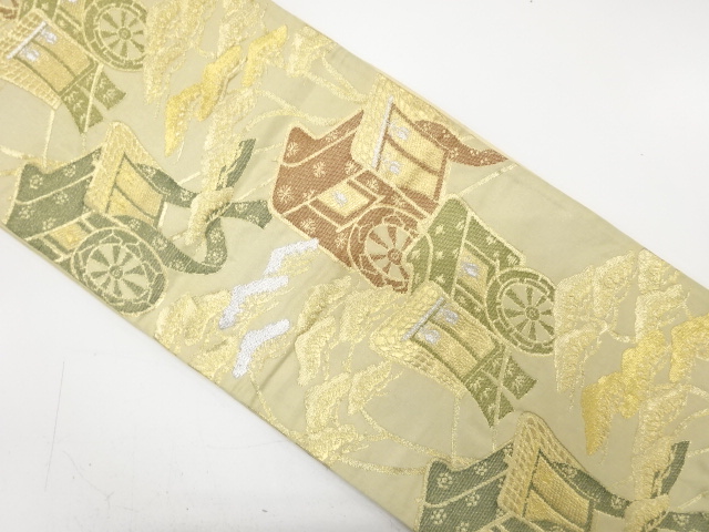 JAPANESE KIMONO / ANTIQUE FUKURO OBI / SILK / WOVEN CARRIAGE & PINE